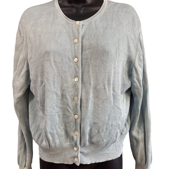 Talbots Womens  Sz L Cardigan Sweater 100% Silk Light Blue Button-Up - Picture 1 of 8